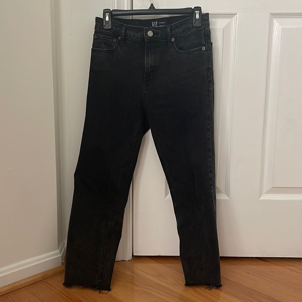Gap straight leg black raw hem jeans